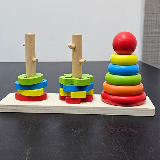 Rainbow Three Column Tower – Montessori Wooden Stacking Toy | Golu Baby