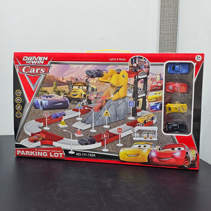 Driven to Win – Cars Parking Lot Playset with 4 Cars, Gas Station & Service Station | Golu Baby