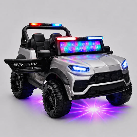 Kids 2-Seater Electric Ride-On Jeep M-23 – Premium Leather Seat Battery Car (Gray)