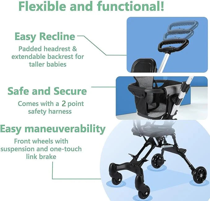 Two-Way Push Compact Baby Stroller – Lightweight & Anti-Rollover Design