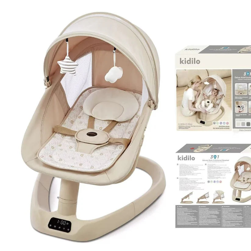 Kidilo 3-in-1 Deluxe Baby Bassinet – Electric Rocker, Cradle & Sleeper