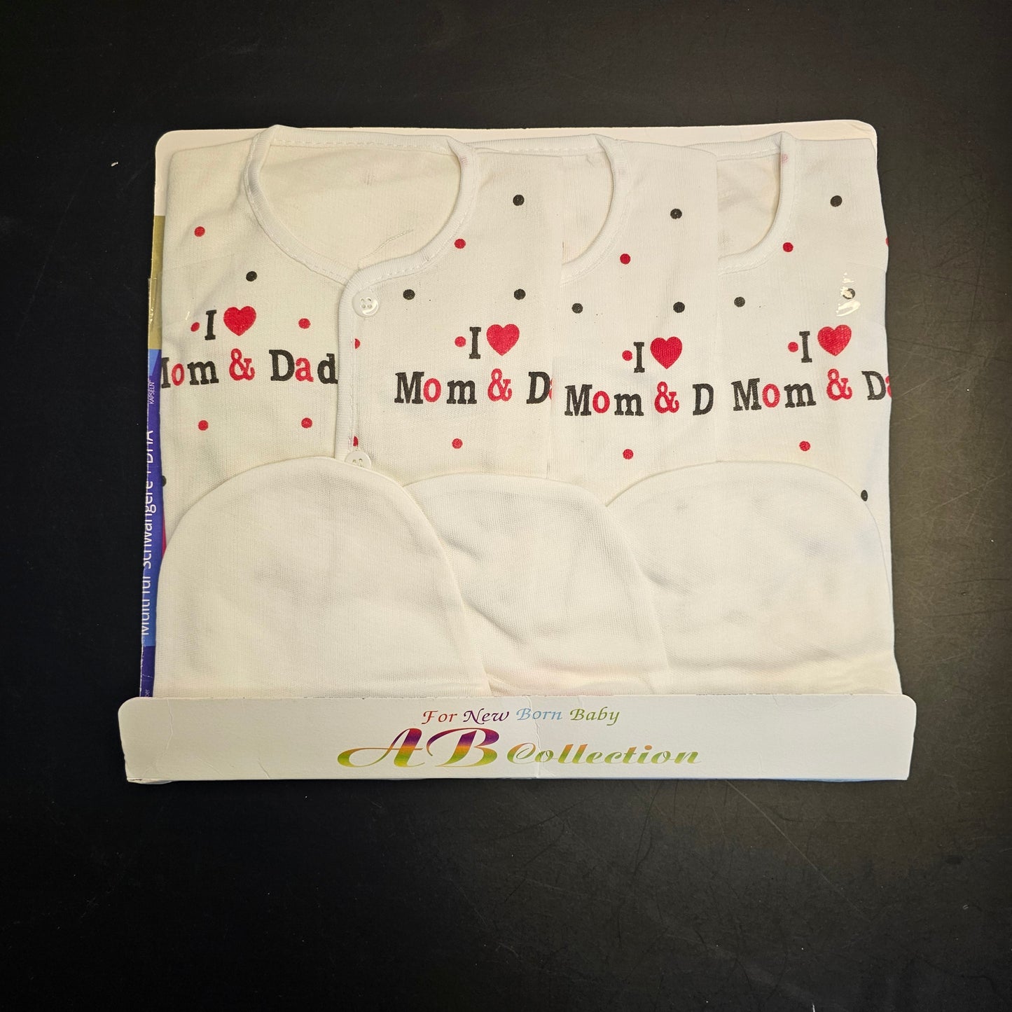 I Love Mom & Dad Baby Dress Set – 3 Shirts, 3 Trousers & 3 Caps | Golu Baby