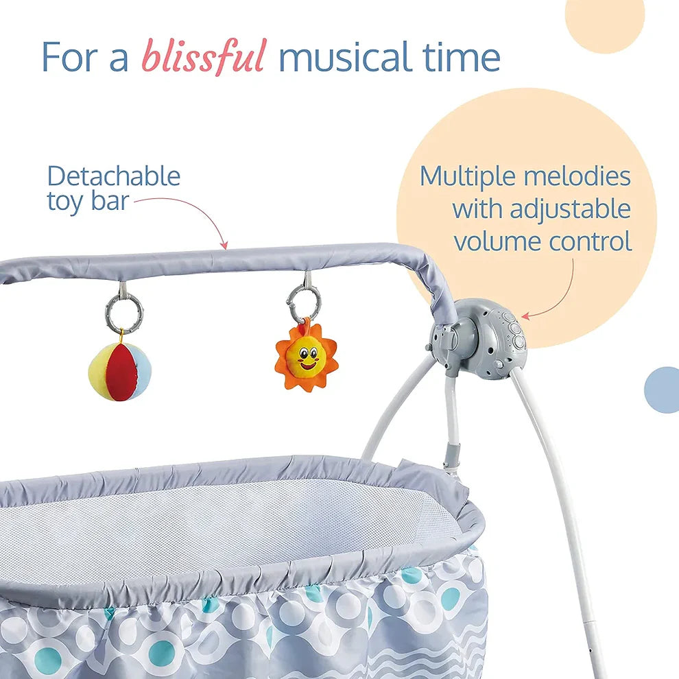 R.C Baby Swing with Sun Canopy & Mosquito Net – Soft Rattles, Music & 5 Swing Modes |Golu Baby