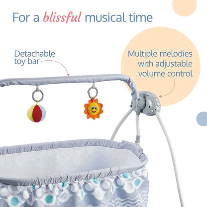 R.C Baby Swing with Sun Canopy & Mosquito Net – Soft Rattles, Music & 5 Swing Modes |Golu Baby