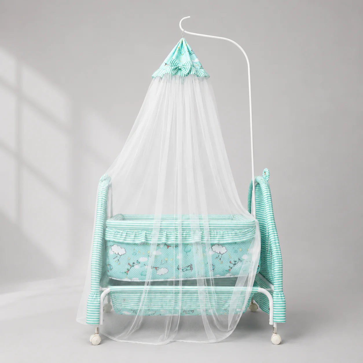 DreamNest Baby Swing with Wheels & Mosquito Net – Portable Baby Cradle (0–3 Years)