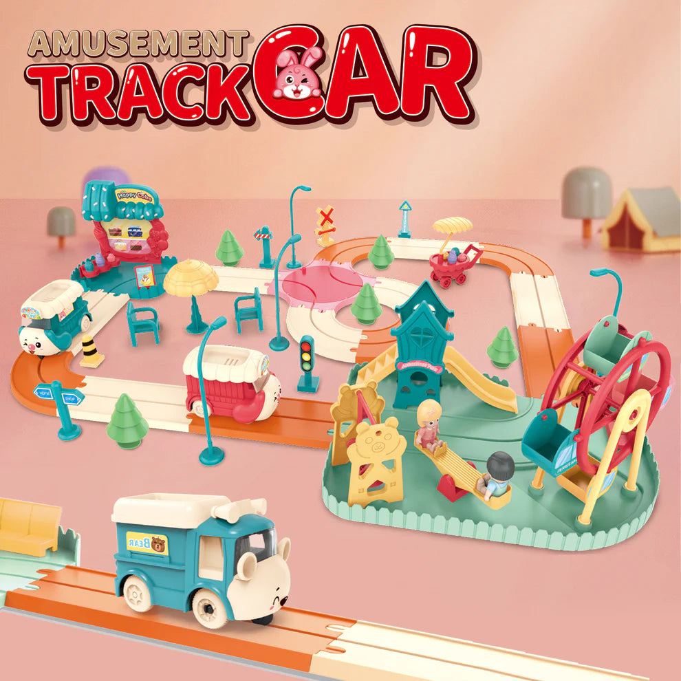 Kids Cartoon Electric Toy Train Amusement Park Track Car with Music | Golu Baby