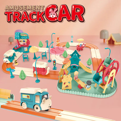 Kids Cartoon Electric Toy Train Amusement Park Track Car with Music | Golu Baby