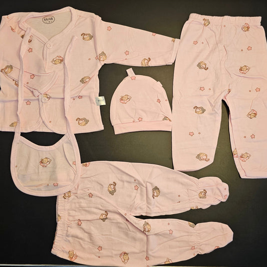 5 Pcs Lucky Star Luxury Baby Dress Set – Imported New Born Baby (Peach Colour) | Golu Baby