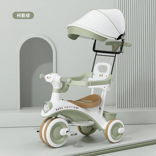 Kids Tricycle with Canopy – Stroller Style Ride On with Music & Lights