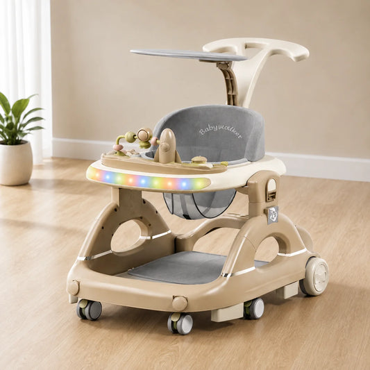 Baby Walker with Music & Lights – 3-Level Height Adjustable, 360° Wheels, Push Handle & Sun Shade #888