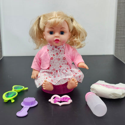Baby Fashion Girl Doll with Sound, Hair Comb, Milk Bottle & Potty Training – Interactive Doll for Kids | Golu Baby