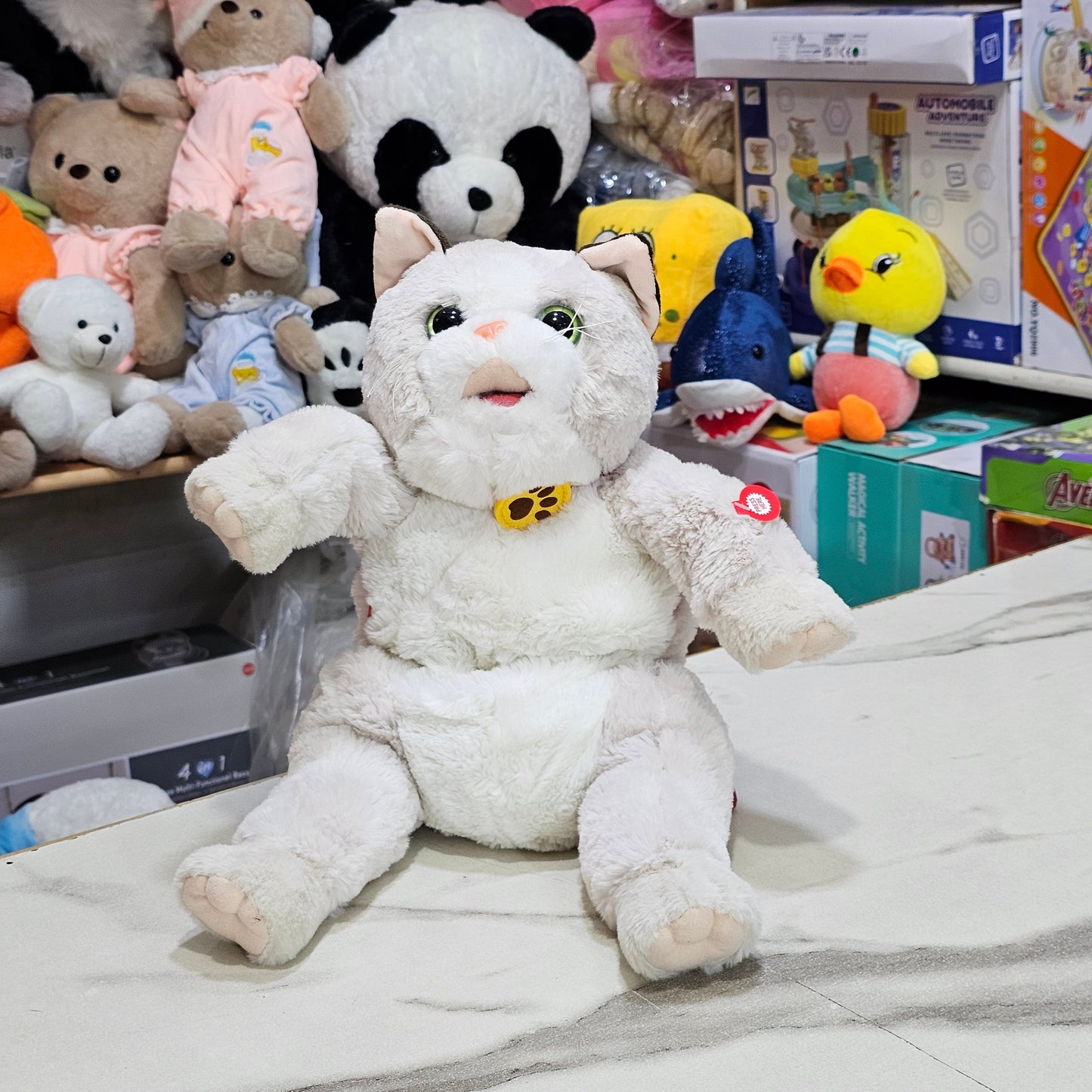 Learn to Speak Plush Cat with Shoulder Bag – White Colour | Golu Baby