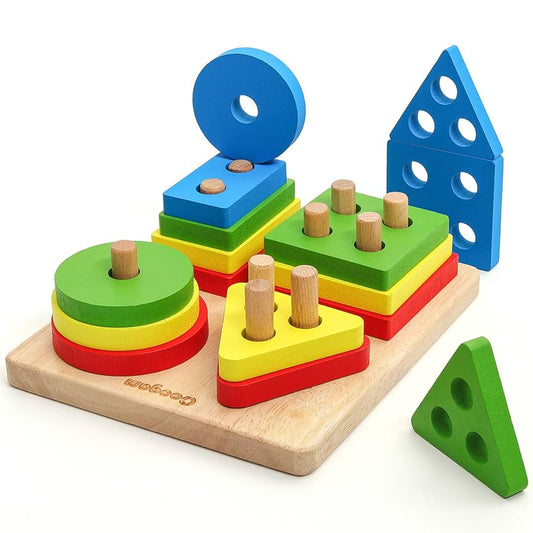 4 Pcs Shape Tray Wooden Box – Montessori Sorting Toy for Kids | Golu Baby