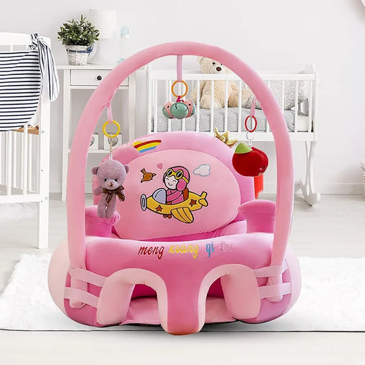 CuddleNest Baby Sofa Seat with Attractive Hanging Rattles – Soft Plush Support Chair