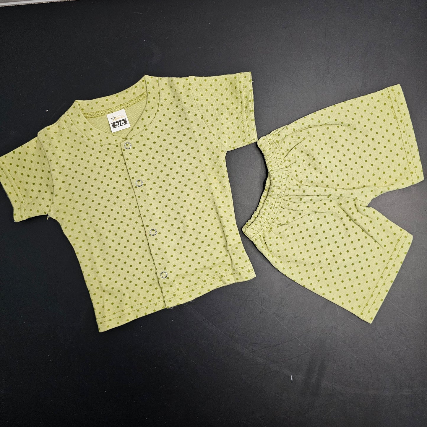 New Born Baby Dress – Dots Print, Green Colour | Golu Baby