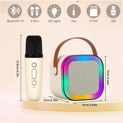 PartyBeat Bluetooth Karaoke Speaker – Rechargeable with Dual Wireless Microphones & LED Lights