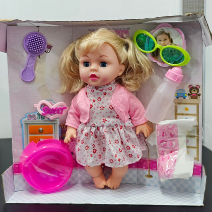 Baby Fashion Girl Doll with Sound, Hair Comb, Milk Bottle & Potty Training – Interactive Doll for Kids | Golu Baby