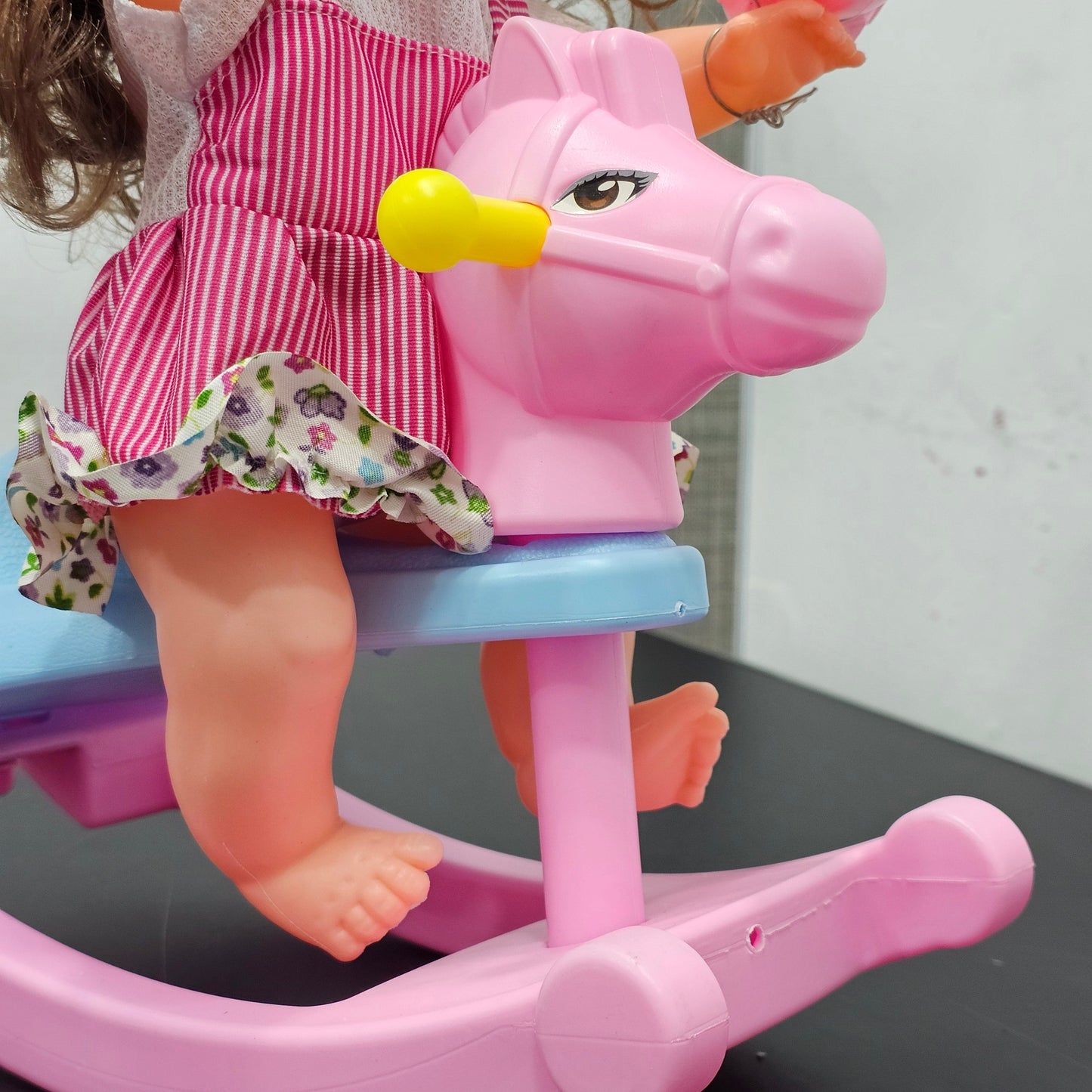 Cute Fun Doll with Rocking Horse – 12 Sounds, Drinking Bottle, Flexible Hands & Interactive Play | Golu Baby