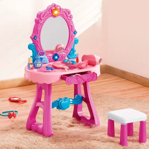 Kids Dressing Table with Stool & Makeup Accessories – Princess Vanity Set -Golu Baby