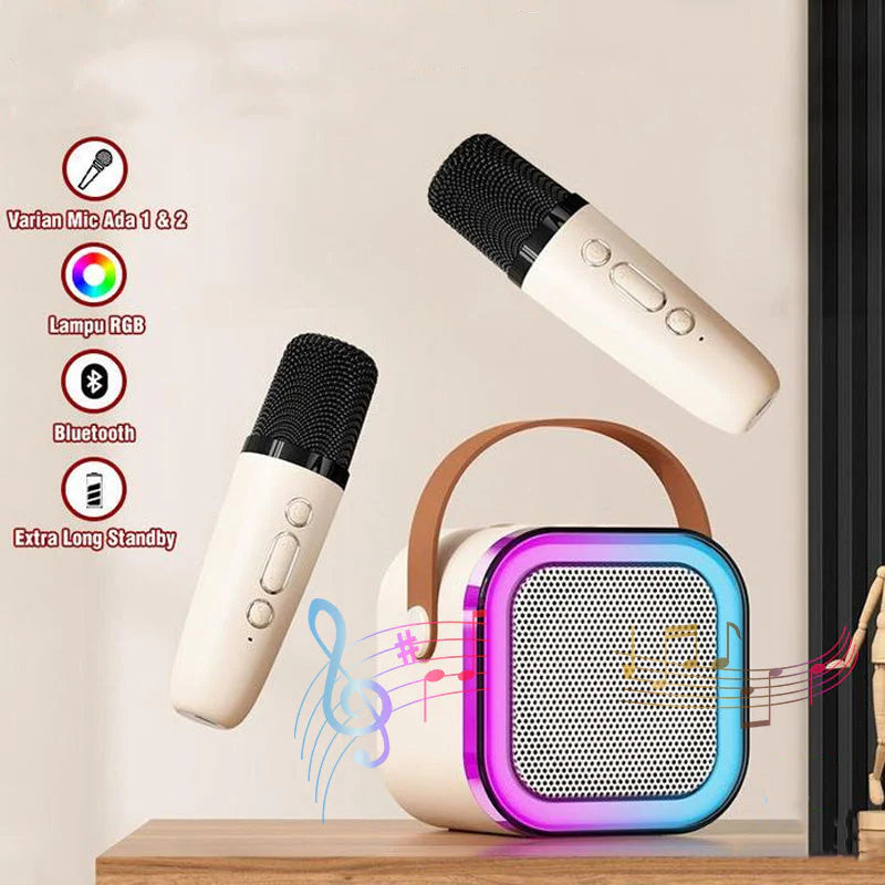 PartyBeat Bluetooth Karaoke Speaker – Rechargeable with Dual Wireless Microphones & LED Lights