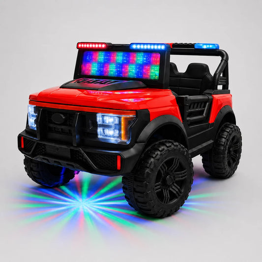 Kids 2-Seater Electric Ride-On Jeep M-28 – Leather Seat Battery Car (Red)
