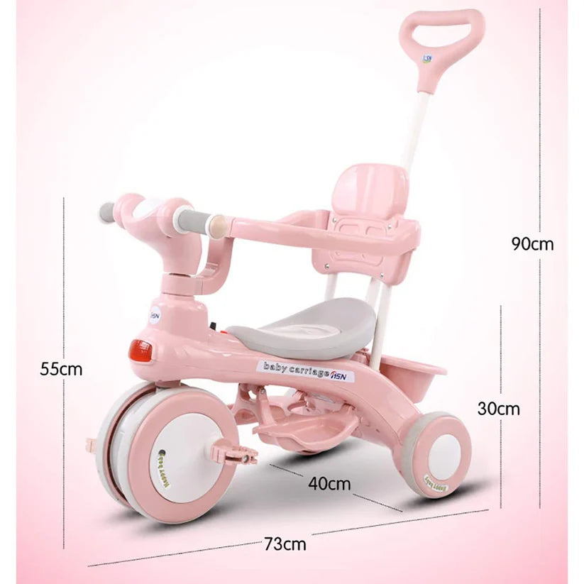Kids Tricycle with Canopy – Stroller Style Ride On with Music & Lights
