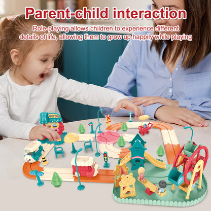 Kids Cartoon Electric Toy Train Amusement Park Track Car with Music | Golu Baby