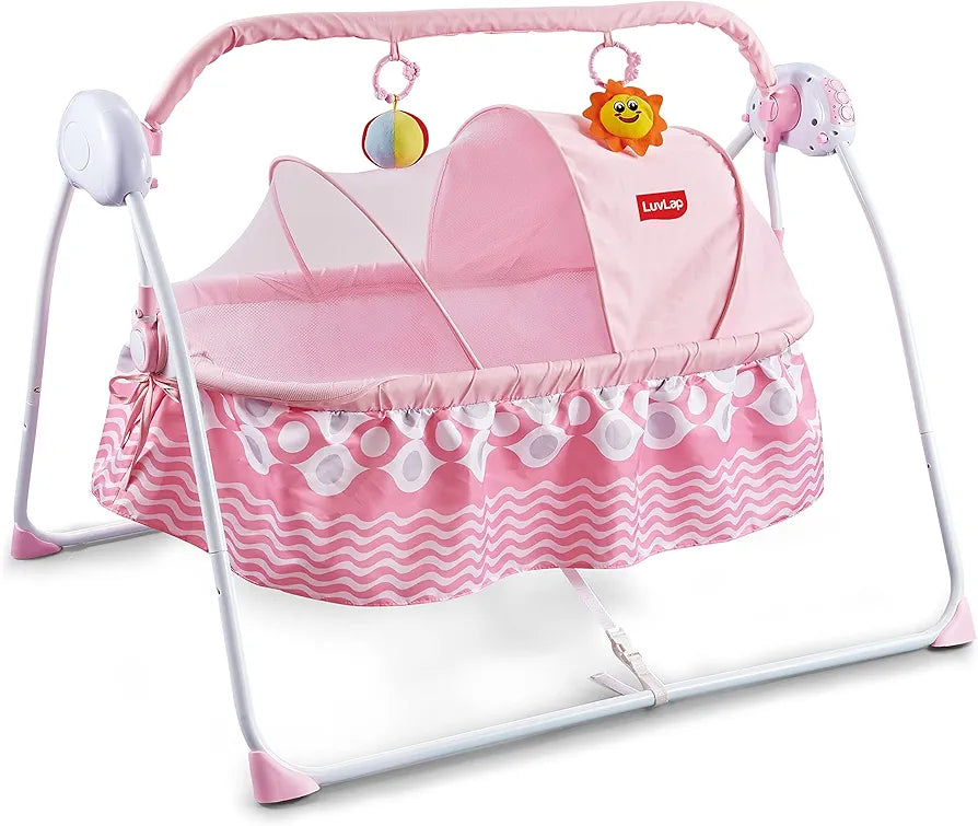 R.C Baby Swing with Sun Canopy & Mosquito Net – Soft Rattles, Music & 5 Swing Modes |Golu Baby