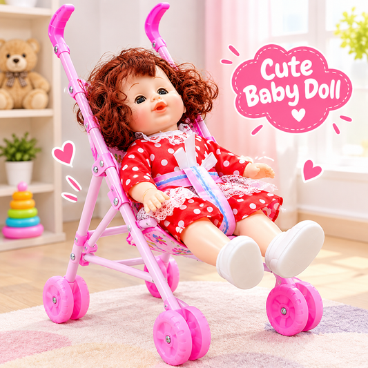 Doll with Stroller Toy Set for Kids – Pretend Play