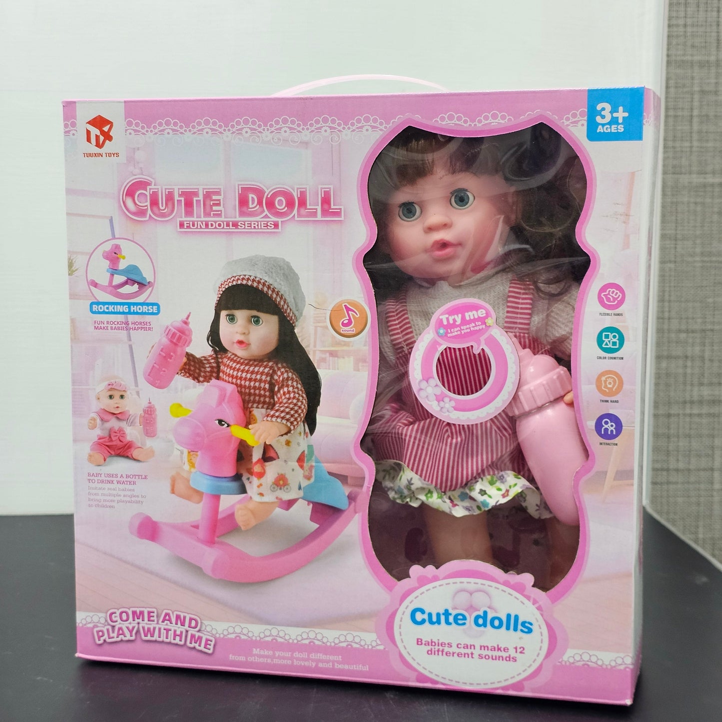 Cute Fun Doll with Rocking Horse – 12 Sounds, Drinking Bottle, Flexible Hands & Interactive Play | Golu Baby