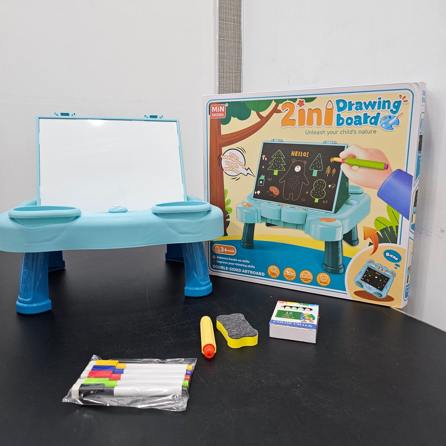 2-in-1 Drawing Board for Kids – Chalk & Marker Writing Board with Accessories | Golu Baby