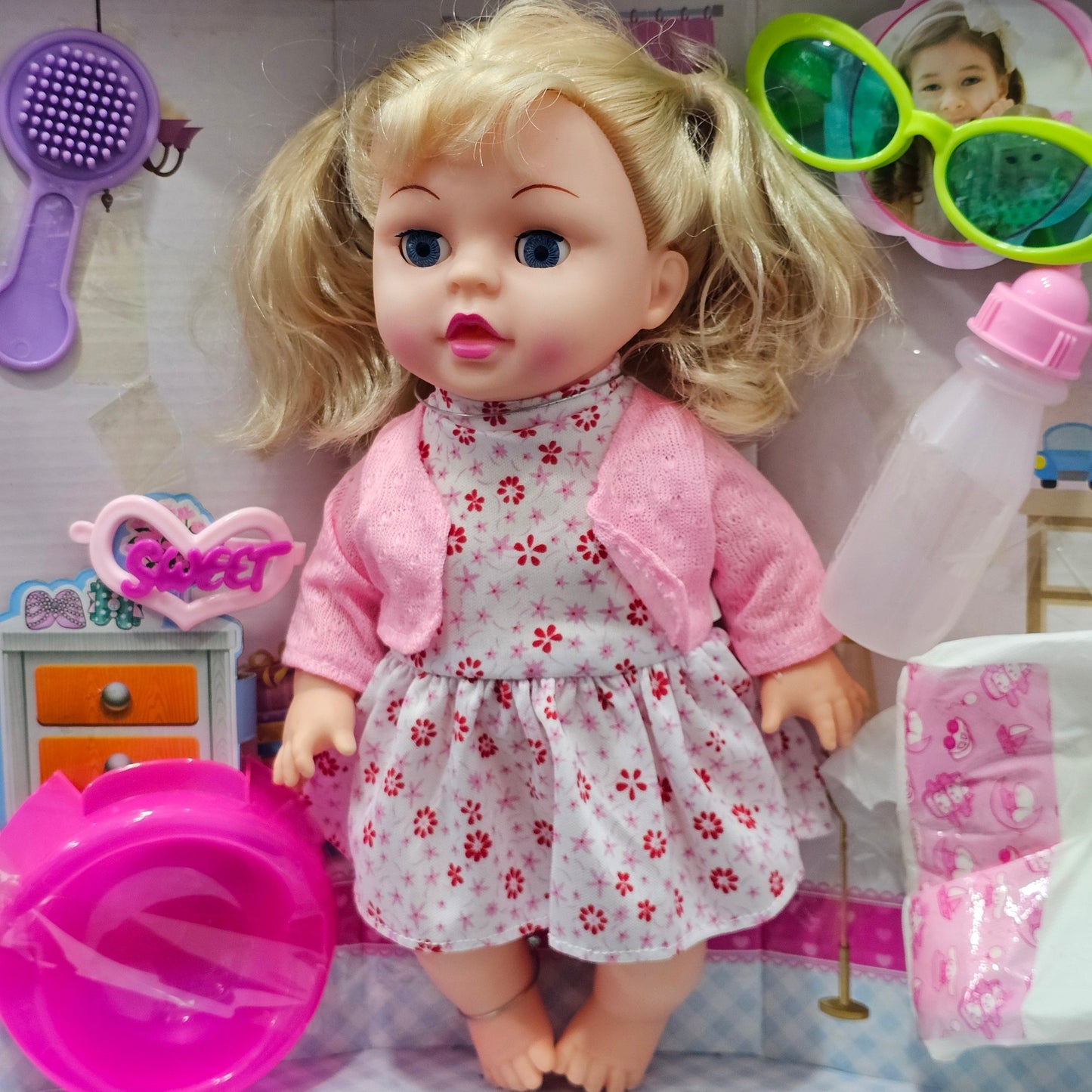 Baby Fashion Girl Doll with Sound, Hair Comb, Milk Bottle & Potty Training – Interactive Doll for Kids | Golu Baby