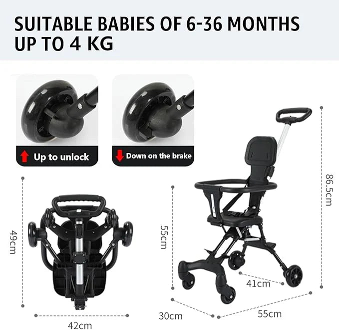 Two-Way Push Compact Baby Stroller – Lightweight & Anti-Rollover Design