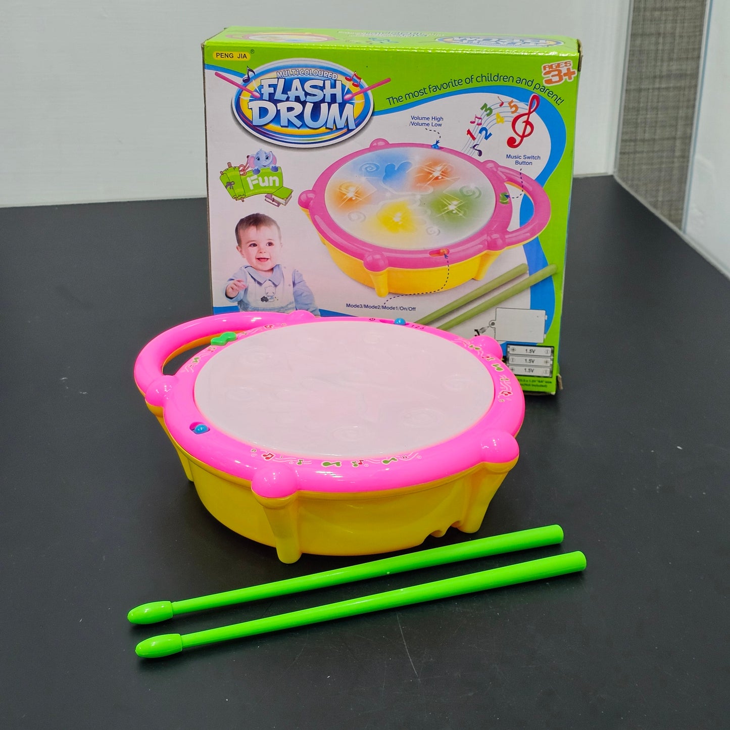 Flash Drum with Lighting & Music – Includes 2 Drum Sticks | Golu Baby