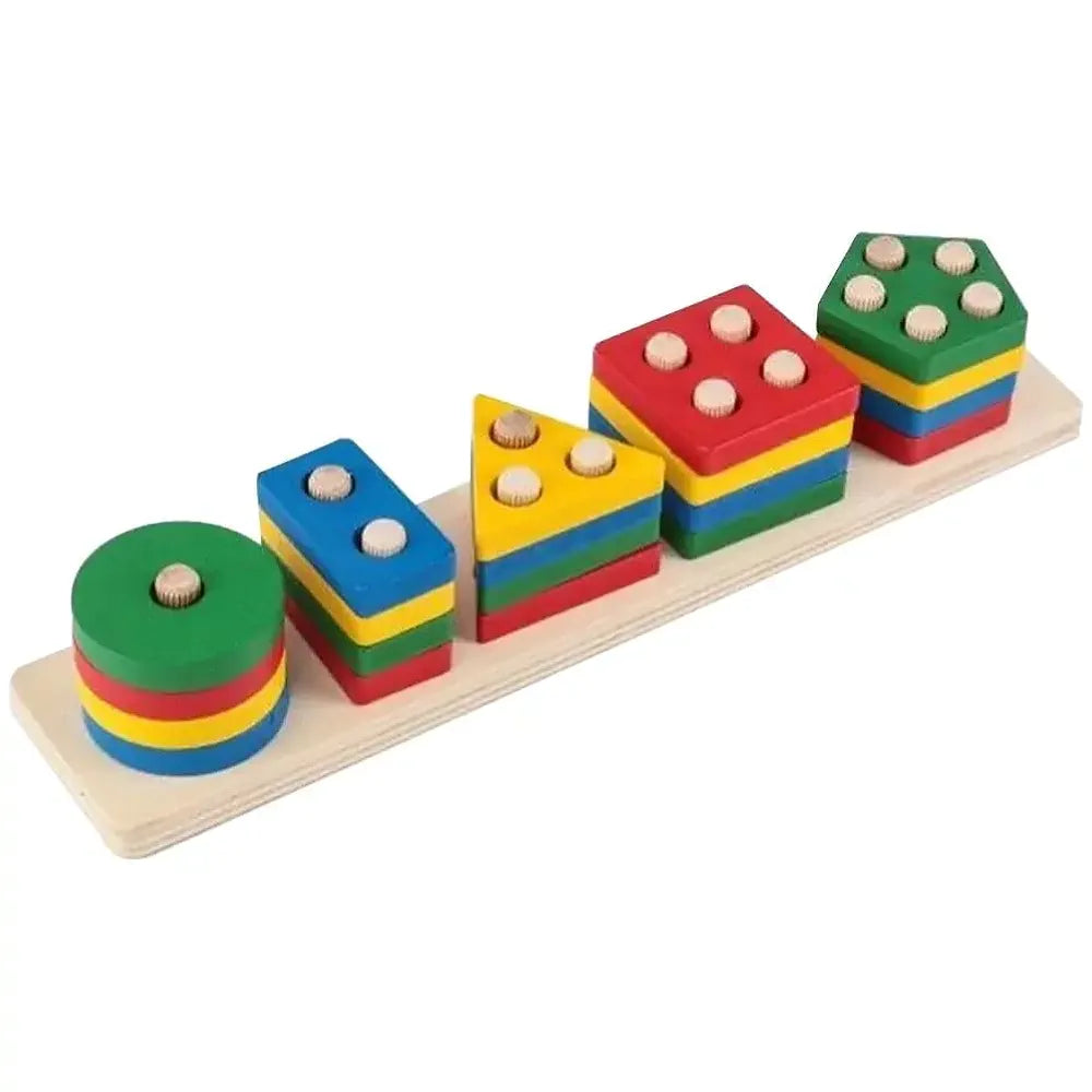 5 Pcs Shape Tray Wooden Box – Educational Sorting Toy for Kids | Golu Baby