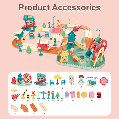 Kids Cartoon Electric Toy Train Amusement Park Track Car with Music | Golu Baby