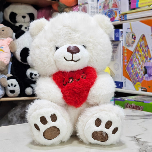 Premium Love Heart Bear – White Colour – 30cm Plush Toy | Golu Baby