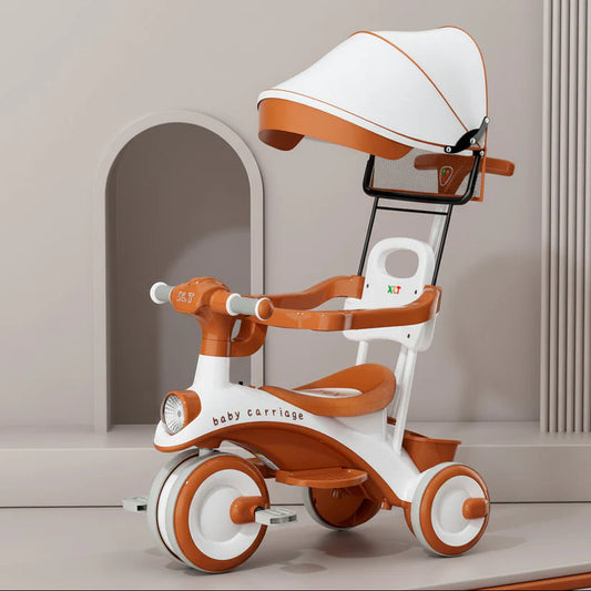 Kids Tricycle with Canopy – Stroller Style Ride On with Music & Lights