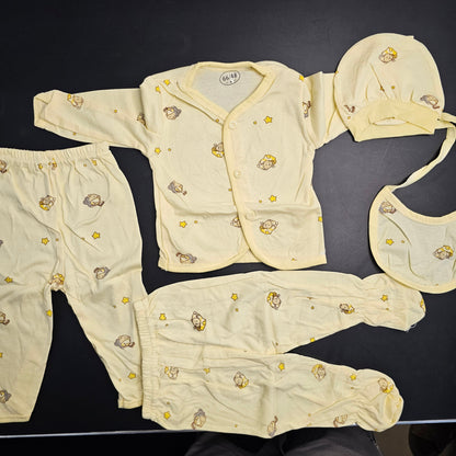 5 Pcs Lucky Star Luxury Baby Dress Set – Imported New Born Baby (Pink Colour) | Golu Baby