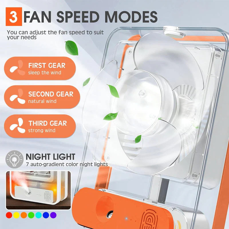 Mini Nano Spray Air Cooler Fan – 3 Speed LED Humidifier