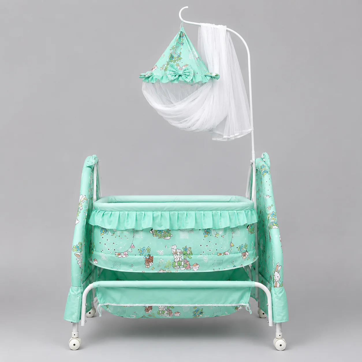 DreamNest Baby Swing with Wheels & Mosquito Net – Portable Baby Cradle (0–3 Years)
