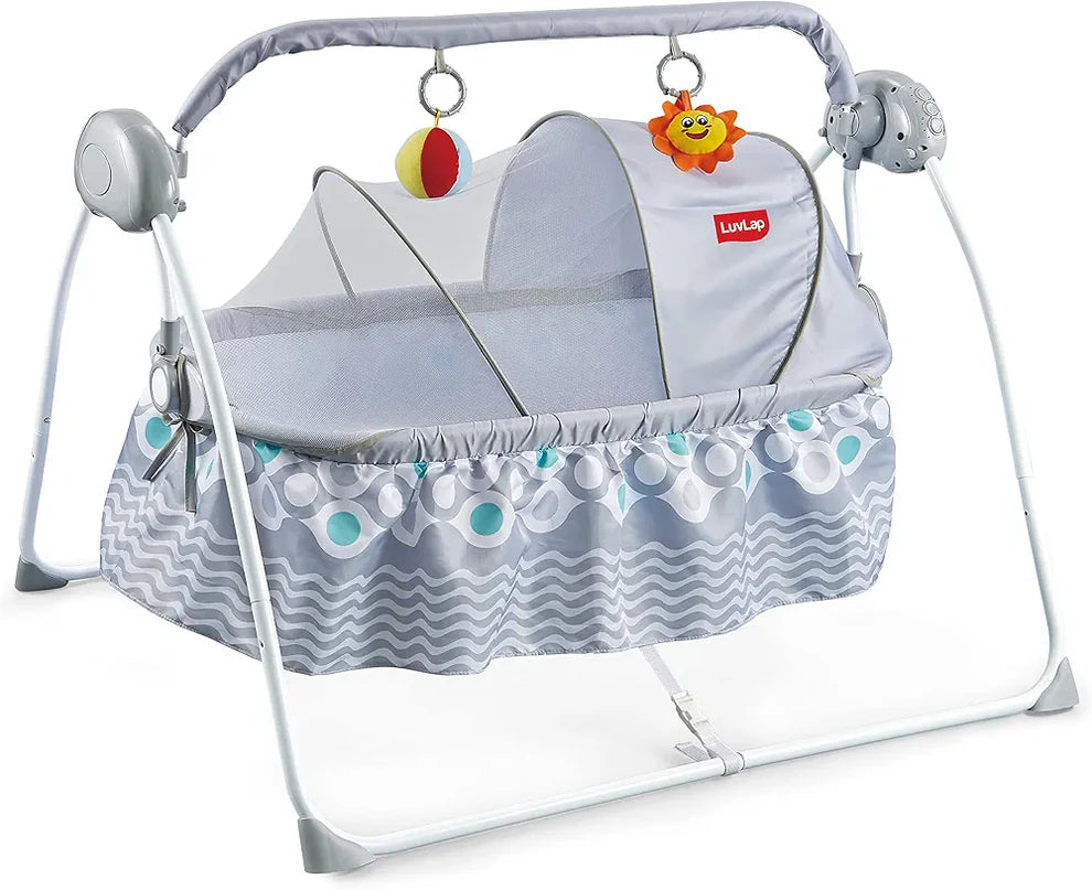 R.C Baby Swing with Sun Canopy & Mosquito Net – Soft Rattles, Music & 5 Swing Modes |Golu Baby