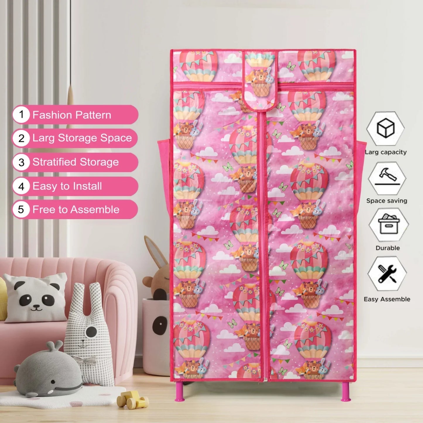 Toddlers Foldable Wardrobe – Pink | Cute, Compact & Durable Storage | Golu Baby