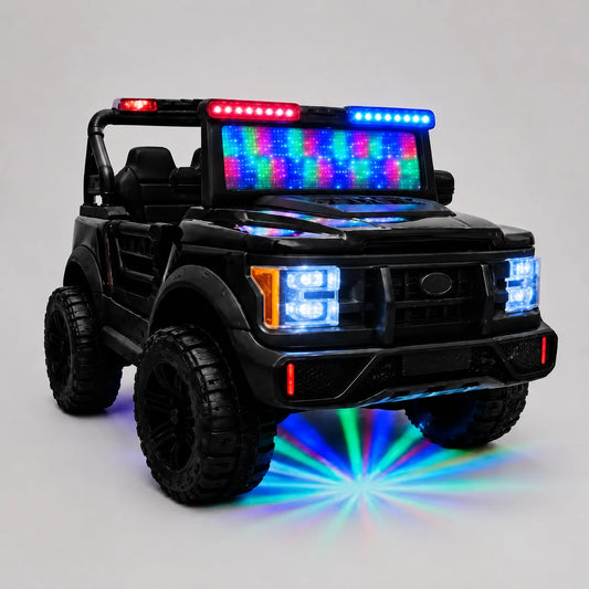 Kids 2-Seater Electric Ride-On Jeep M-28 – Leather Seat Battery Car (Black)