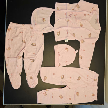5 Pcs Lucky Star Luxury Baby Dress Set – Imported New Born Baby (Peach Colour) | Golu Baby