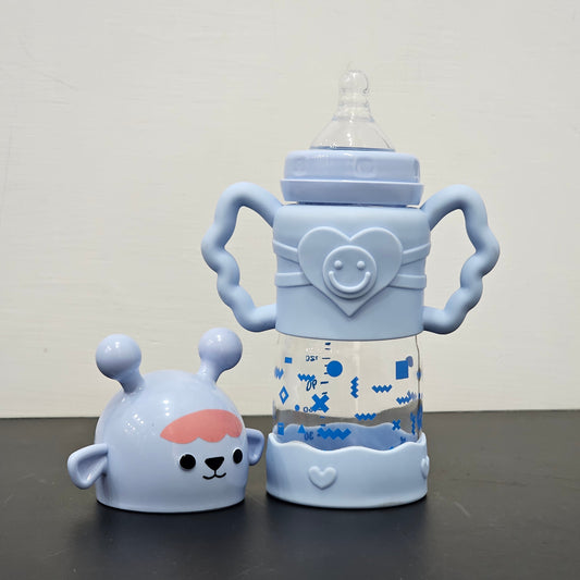 Baby Glass Feeder Blue 250ml – Safe & Stylish Feeding Bottle | Golu Baby