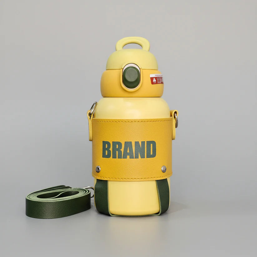 Hot & Cold Water Bottle 600ml – Leather Strap & Cover | Golu Baby