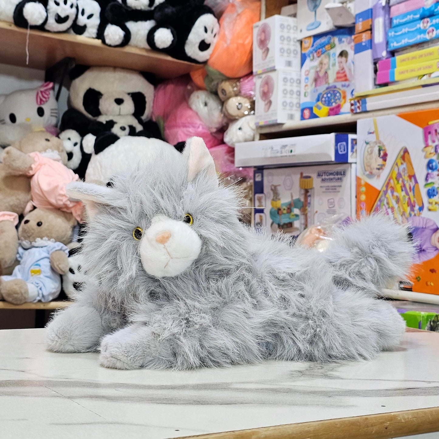 Gray Persian Cat Plush – 35cm Soft Toy with Sound | Golu Baby