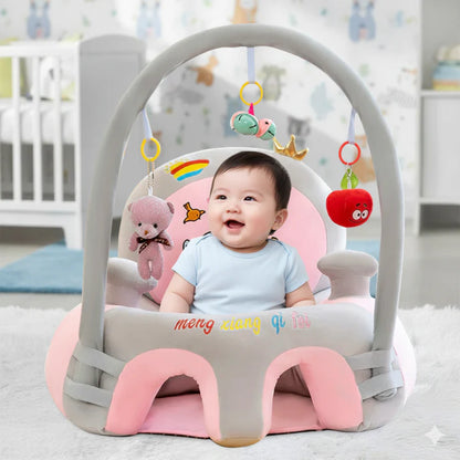CuddleNest Baby Sofa Seat with Attractive Hanging Rattles – Soft Plush Support Chair