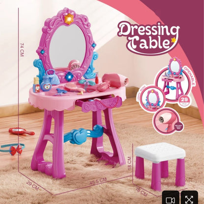 Kids Dressing Table with Stool & Makeup Accessories – Princess Vanity Set -Golu Baby